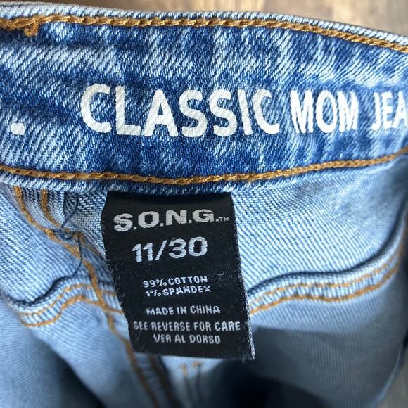 S.O.N.G Womens Jeans Blue Denim High Rise Classic Mom Distressed Stretch 11/30 - Picture 4 of 10